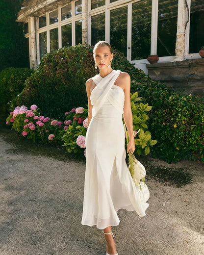 🍒Strapless chiffon dress solid colour fashion ribbon accessorie sleeveless outfit with scarf on neck slim fitted hip and flare for Summer high waist pleated dress  occassion maxi party clothing Get This Hang Over Handed Over