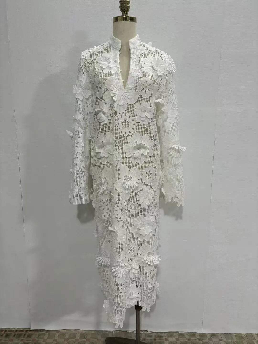 🍒Women's lace dress 3d flowers long sleeve maxi womens occasion wear wedding guest outfit autumn party wear Fem Fleur Fresh Fashion