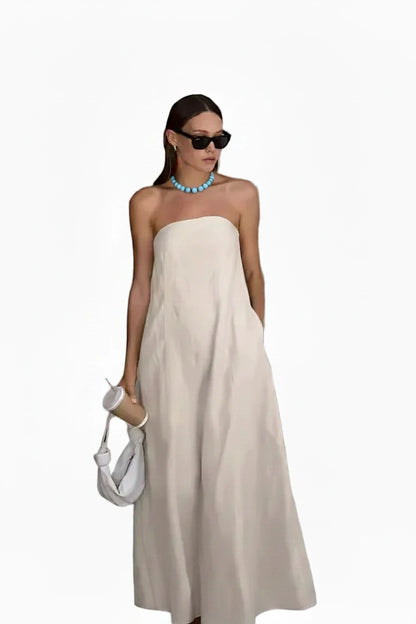 🍒French cotton dresses linen holiday clothes strapless outfits high waist backless summer clothing long dress for women maxi fashion Ladies Line Up For Your linen