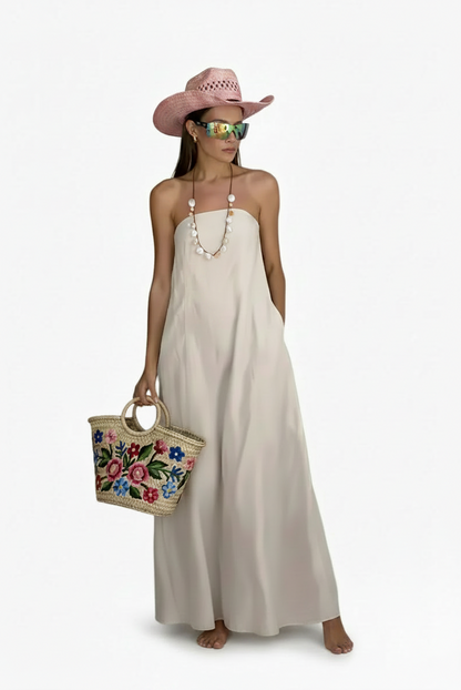 🍒French cotton dresses linen holiday clothes strapless outfits high waist backless summer clothing long dress for women maxi fashion Ladies Line Up For Your linen