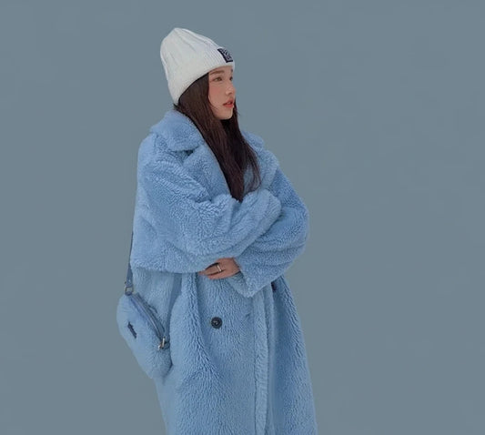 🍒Women winter faux fur coat winter long women female thick teddy bear outerwear Casual loose oversize outdoor wear Bear Winter With A Teddy