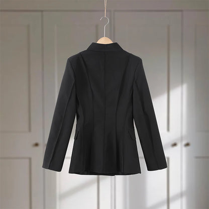 🍒Casual black blazer and pants set long sleeve jacket with fitted waist and long kick flare solid straight pant set women spring autumn suits  ‘Well fit