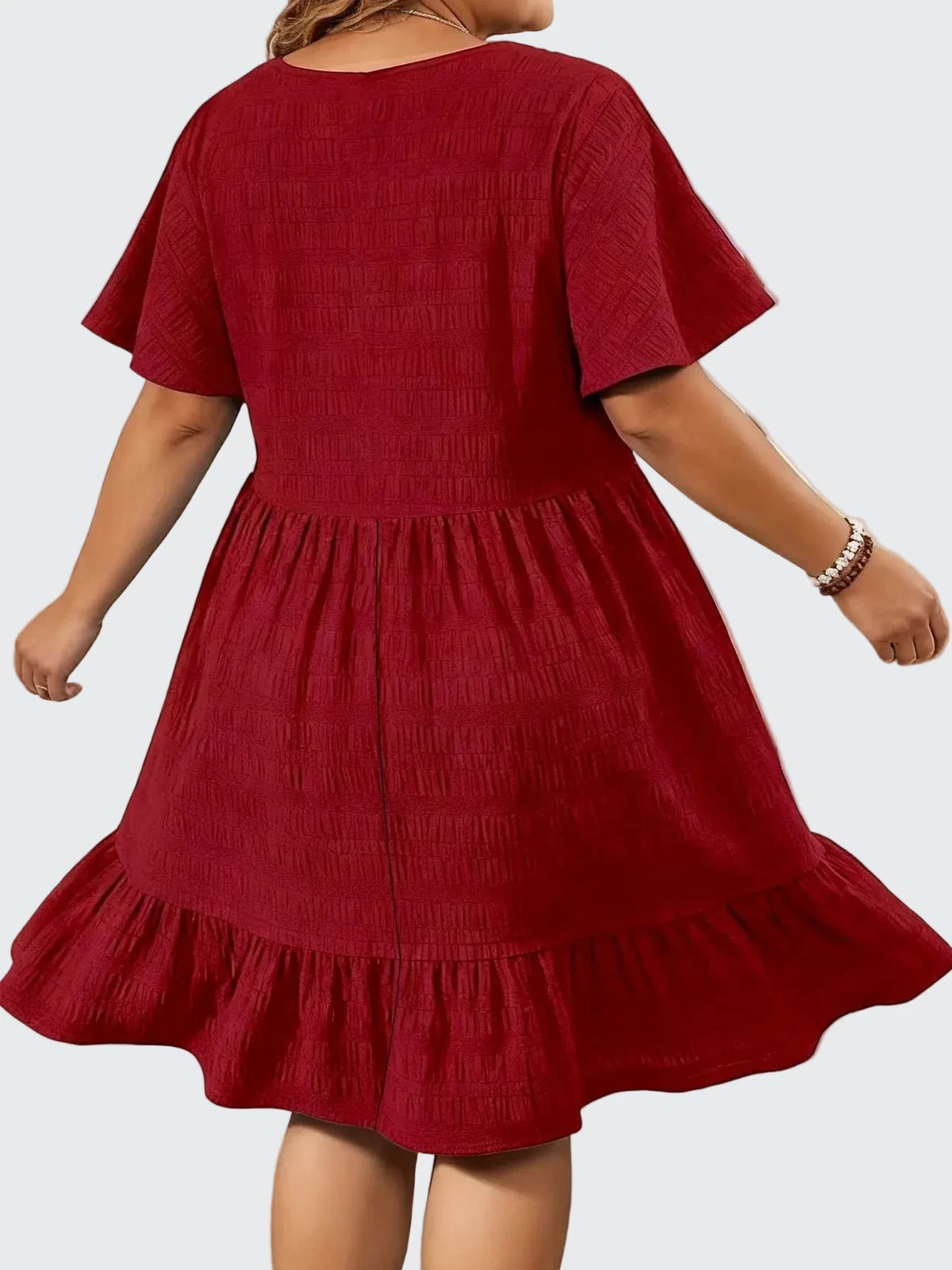 🍒Short sleeve dress plus size fashion over knee outfit round neck short sleeve frilled  fashion wear loose casual cheese cloth clothing women   Cheese Ease