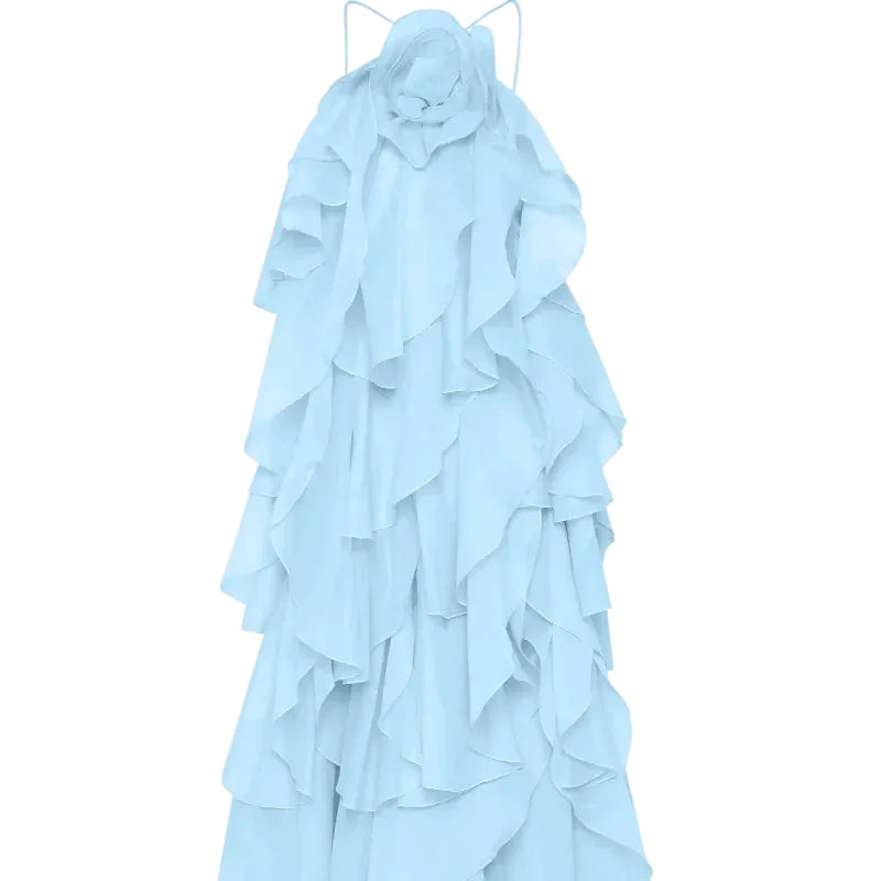 🍒Ruffles long dress for women 3d fower backless sleeveless outfit slim fit maxi dress summer fashion clothing holiday party wear beach layer occasion clothes Maxi-mum Ruffle Without Kerfuffle