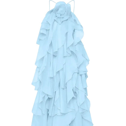🍒Ruffles long dress for women 3d fower backless sleeveless outfit slim fit maxi dress summer fashion clothing holiday party wear beach layer occasion clothes Maxi-mum Ruffle Without Kerfuffle