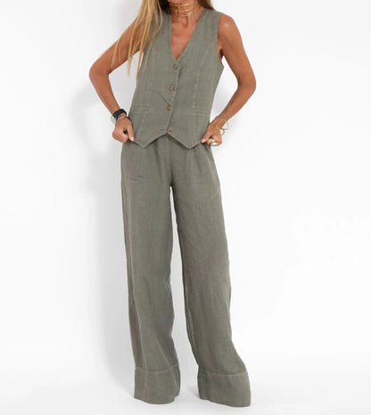 🍒Women's clothing spring summer fashion vest and pants two piece set pure colour sleeveless temperament casual Suit Somersault Into Summer With This Summer Suit