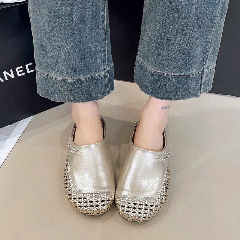 🍒Veelsydige sandale vroue pumps skoene gemaklike pantoffels vir vroue partytjiedrag somer ronde toon somerskoene Gly In Silwer Sliders