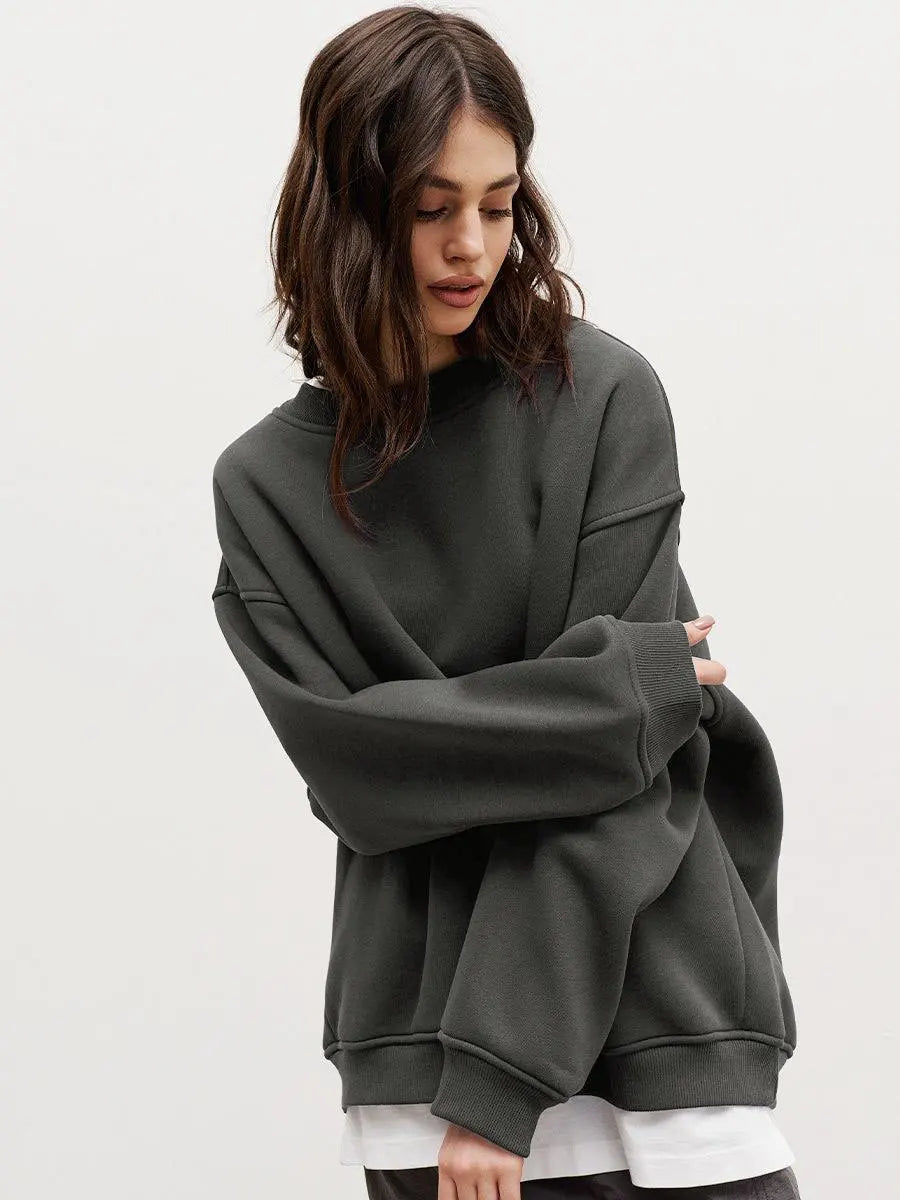 🍒 Oversize sweatshirt solid colour polar fleece tops for women o neck fashion casual wear fashionwear clothing No Sweat Sugar Free Or Sweet