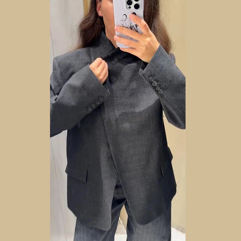 🍒Casual black blazer and pants set long sleeve jacket with fitted waist and long kick flare solid straight pant set women spring autumn suits  ‘Well fit