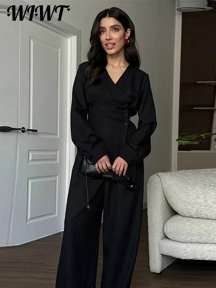 🍒 女士时尚休闲侧扣衬衫外套法兰绒和阔腿裤配套套装单排扣修身V领全袖上衣和长裤两件套 不含法兰绒 时尚法兰绒