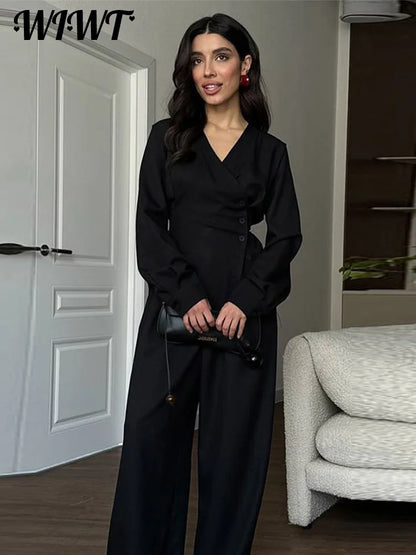 🍒 女士时尚休闲侧扣衬衫外套法兰绒和阔腿裤配套套装单排扣修身V领全袖上衣和长裤两件套 不含法兰绒 时尚法兰绒