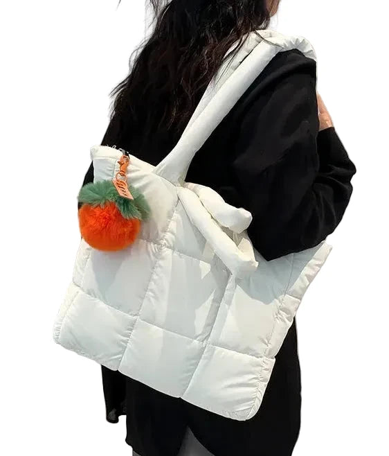 🍒Womens tote handbags quilted puff bag waterproof retro trendy shoulder bag large capacity solid colour soft casual accessory with decoration  don’t get PUFFed out with poor BAGs get this cutie