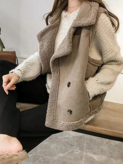 🍒Womens autumn winter waistcoat loose outerwear popular sleeveless solid jacket faux sheepskin vest for women it will be a SHEAR Delight Wearing This