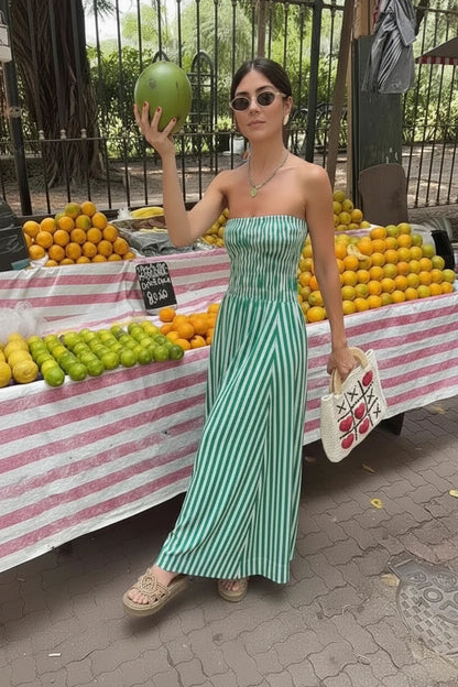 🍒Gestreepte tube-rok a-lyn mode-maxi-uitrustings vir vroue nuwerwetse vakansiedrag stranddrag gestreepte somerklere