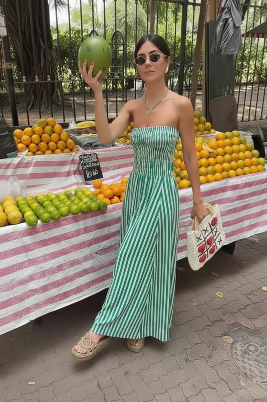 🍒Striped tube dress a line fashion maxi outfits for women trendy holiday wear beach wear striped summer clothes