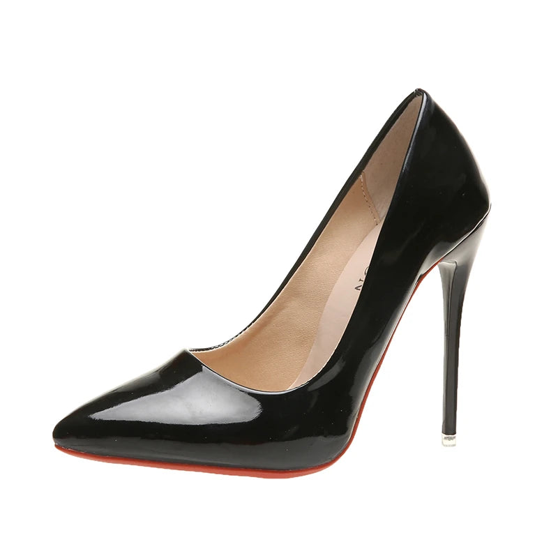 🍒Women’s pointed toe high heels 12cm pumps wedding dress shoes rubber bottom evening occasion footwear for party  pumps black also red Choose Your Colour