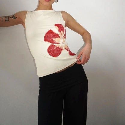 🍒Vest shirt for women summer tank top flower printed fitted crop top vintage sleeveless top fashion party club clothes