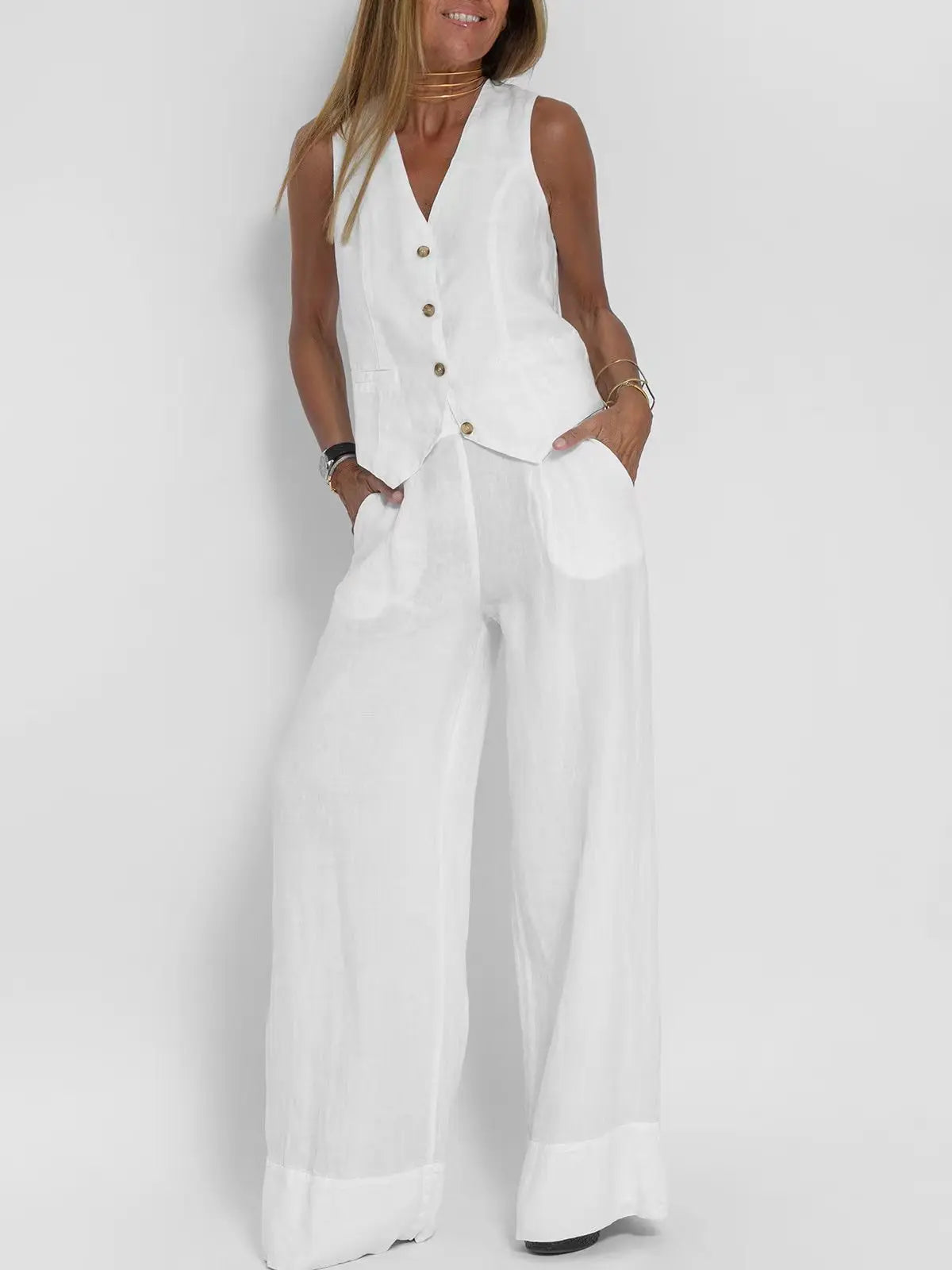 🍒Women's clothing spring summer fashion vest and pants two piece set pure colour sleeveless temperament casual Suit Somersault Into Summer With This Summer Suit