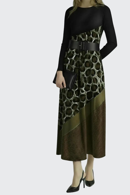 🍒Plus size elegant dress glitz and  leopard print v-neck dress stretch slim a-line outfit with long sleeves casual clothing for women   fashion maxi outfit Walk Bold Never Avoid An Animal
