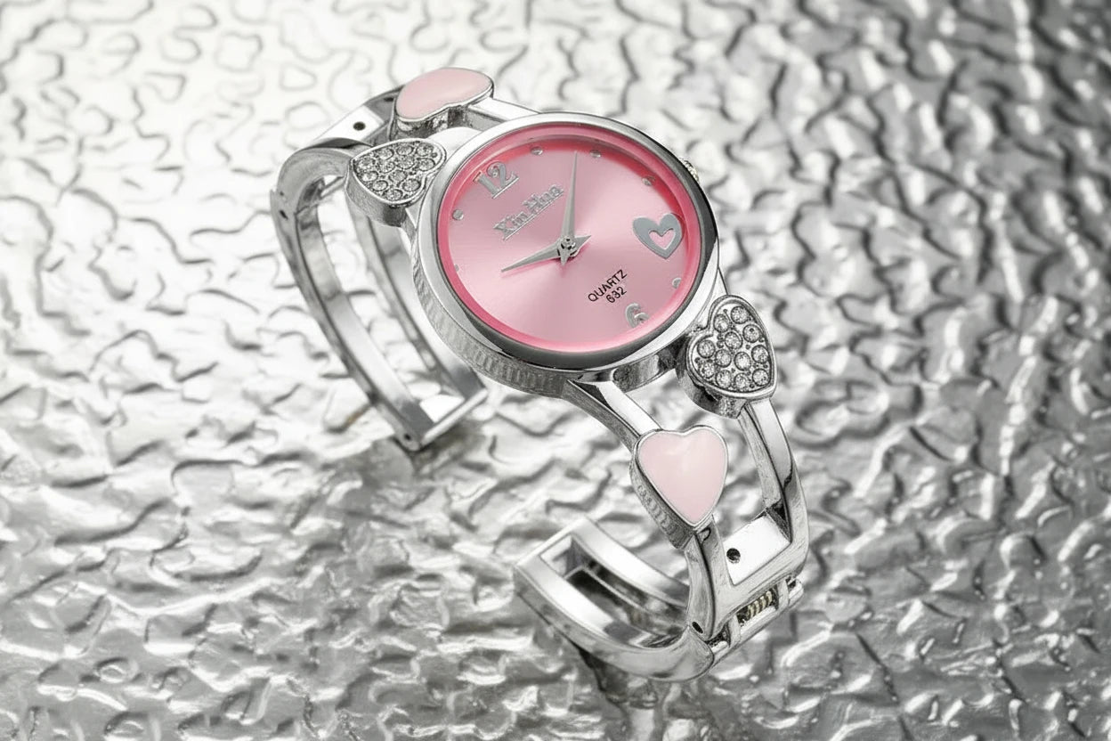 🍒Womens heart watch Design quartz fashion bangle silver classic crystal Stainless Steel colour face wristwatch smart casual jewellery   Watch This Bang For Your Buck