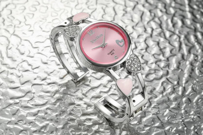 🍒Womens heart watch Design quartz fashion bangle silver classic crystal Stainless Steel colour face wristwatch smart casual jewellery   Watch This Bang For Your Buck