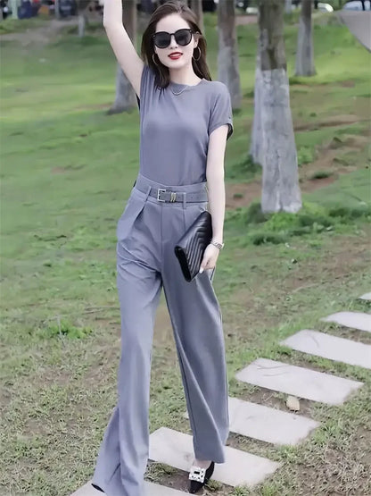 🍒Womans workwear set office professional wide leg pant and Top set  matching Tailor style elegant smart casual clothing No Grey Day With This Grey Day