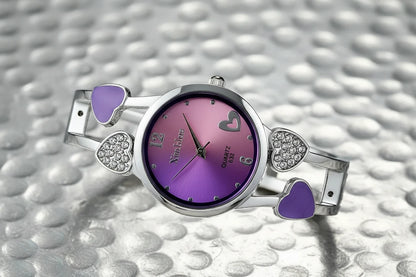 🍒Womens heart watch Design quartz fashion bangle silver classic crystal Stainless Steel colour face wristwatch smart casual jewellery   Watch This Bang For Your Buck