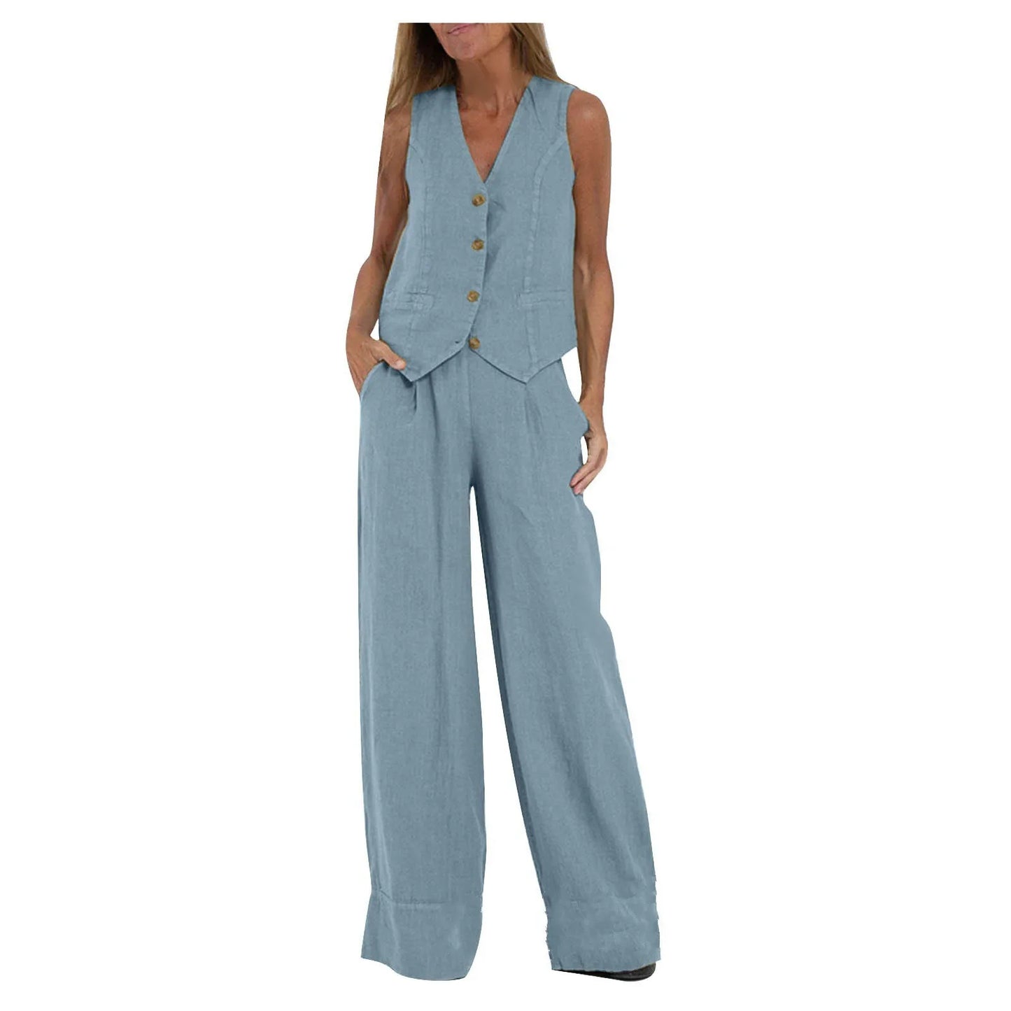 🍒Women's clothing spring summer fashion vest and pants two piece set pure colour sleeveless temperament casual Suit Somersault Into Summer With This Summer Suit