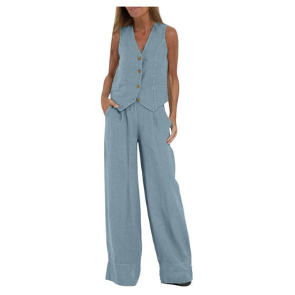 🍒Women's clothing spring summer fashion vest and pants two piece set pure colour sleeveless temperament casual Suit Somersault Into Summer With This Summer Suit