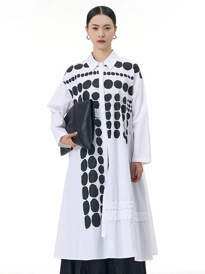 🍒Kolletjiehemp swart en wit elegante plusgrootte midi-rok lente herfs mode langmou mode slim gemaklike drag vir vroue Spot On Shirt