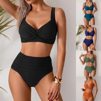 🍒Strap swimwear women high waist bikini set brazilian swimwear cross push up bra beach bathing suit full brief bather Take A Brief Second To Buy These