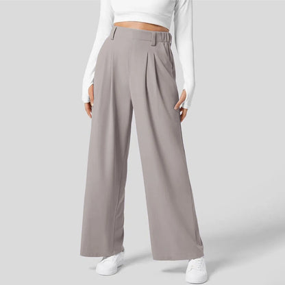 🍒Straight fit high rise trousers  fashionable smart casual women loose solid colour wide leg  pants Solid Slick Staples