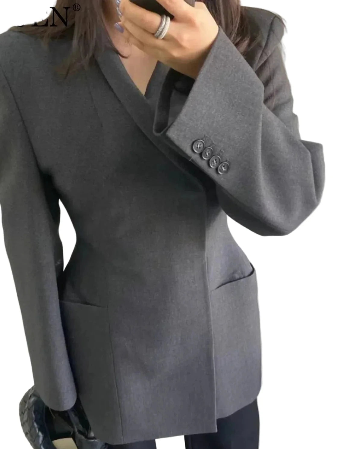 🍒Hidden button blazer long women fitted waist jacket fashion Y2K fashion office chic clothing lightweight linen coat chic trendy fashion two-layer smart casual outfit TRAILS Of Comments BLAZER