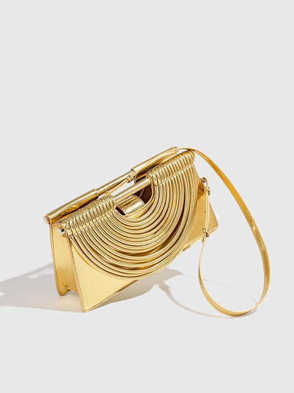 🍒Handwoven style Women's gold crossbody bag clutch handle occasion handbags smart casual strands pu material soft Texture triangle shape shoulder bag Strands Of Style