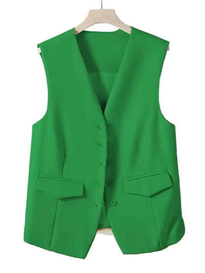 🍒Suit vest for women v-neck  business vest jacket sleeveless waistcoat with pocket front for office commute style buttons sleeveless outerwears  Cute Covers