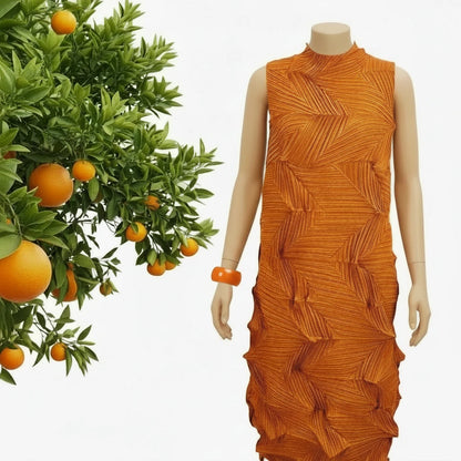 🍒Sleeveless pleated dress for women turtleneck outfit single colour solid fashion smart casual women party wear occasion clothing style 3D fold designer dresses Fashion A Fold