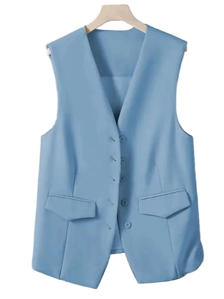 🍒Suit vest for women v-neck  business vest jacket sleeveless waistcoat with pocket front for office commute style buttons sleeveless outerwears  Cute Covers