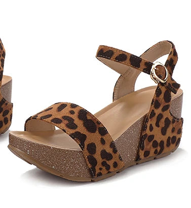 🍒Leopard wedge sandals Platform wedge shoes ankle strap peep toe high foot wear smart casual footwear women  jump on  leopord platform