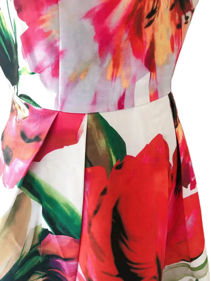 🍒Designer fashion dress floral print clothing vintage a line party wear outfit for women birthday dinner retro runway occasion wear  make ARRANGEMENTs for these FLOWERs