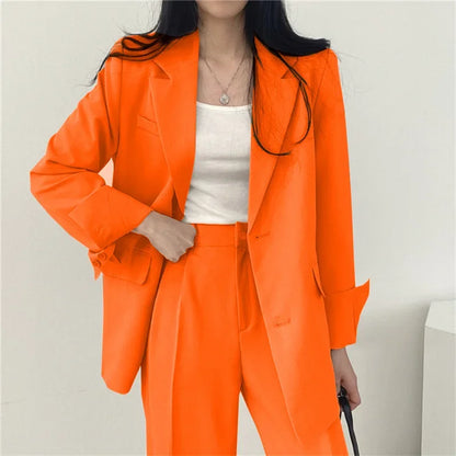 🍒Effenkleur vrouepakstel mode los gemaklike drag 2-stuk stel kantoorpakke vir dames langmou sakbaadjie formele drag strawberry chocolate ...Suit Yourself
