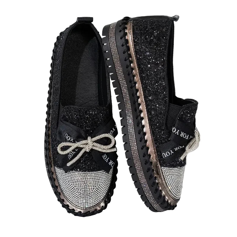 🍒Dames slim gemaklike skoene met dik sole, gerieflike buite skoene met glyvaste sole, glansryke mode insteekskoene, Glitzy Gliders