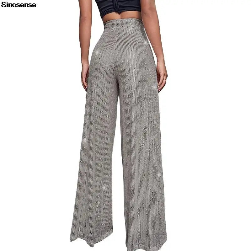 🍒Hoë middellyf sequin-broeke vonkel los gemaklike wyepypbroek klokonderkant-broeke glinster klubdrag partytjiedrag Alles Vonkel In Glans En Glans