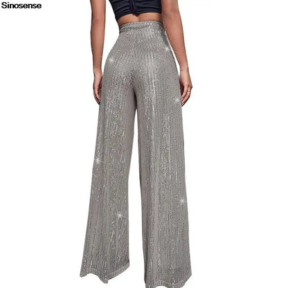 🍒Hoë middellyf sequin-broeke vonkel los gemaklike wyepypbroek klokonderkant-broeke glinster klubdrag partytjiedrag Alles Vonkel In Glans En Glans