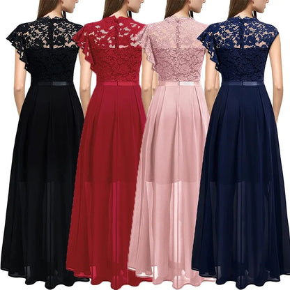 🍒Women's banquet dresses long lace bridesmaid wear evening wear lace maxi outfit dress satin sleeveless with split party occasion wear