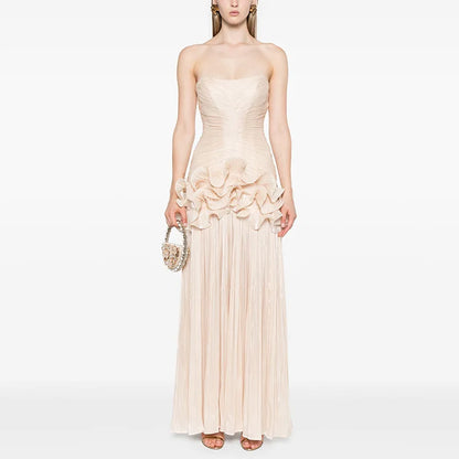 🍒Geleentheid-aandrok elegante rokke promdrag vir tieners vroue se skouerlose maxi-rok a-lyn luukse 3D blomkorset sjiek mode Kies Hierdie Wit Roos