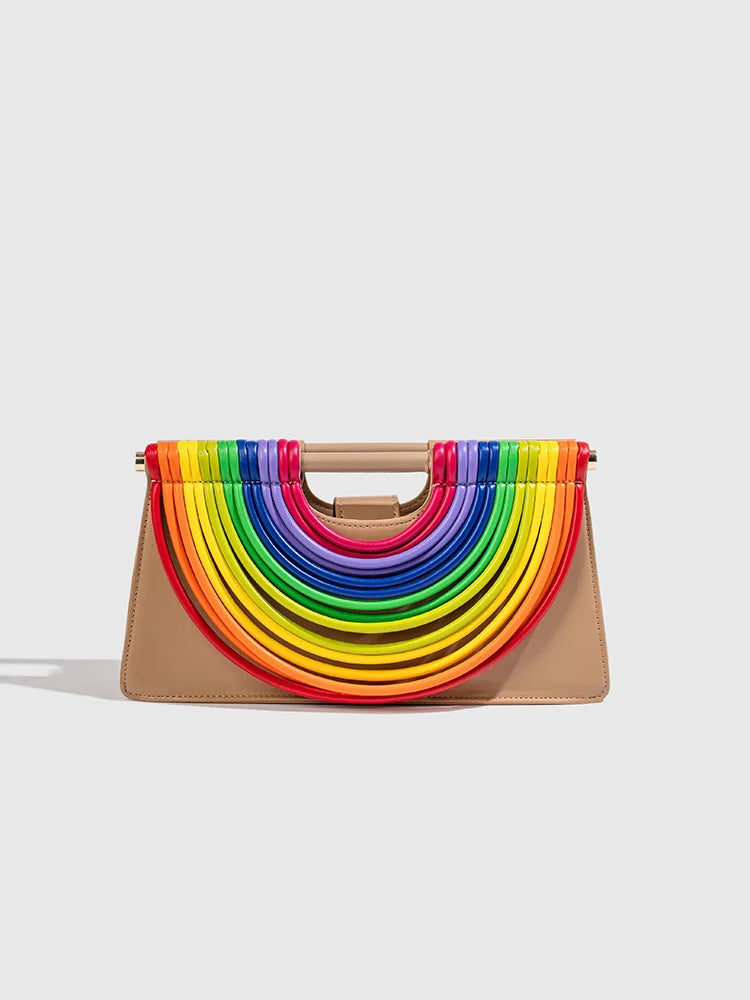 🍒Handwoven style Women's gold crossbody bag clutch handle occasion handbags smart casual strands pu material soft Texture triangle shape shoulder bag Strands Of Style