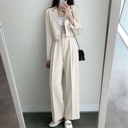 🍒两件套女式西装长袖夹克和高腰裤套装 宴会服 商务休闲装 便装