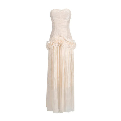 🍒Geleentheid-aandrok elegante rokke promdrag vir tieners vroue se skouerlose maxi-rok a-lyn luukse 3D blomkorset sjiek mode Kies Hierdie Wit Roos