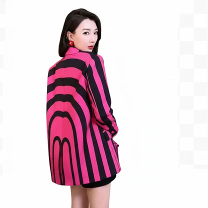 🍒Rose red zebra print blazer loose blazers for women Y2K aesthetic designer jackets for occasions fashion party wear formal/smart casual light coat for spring   pose a pink ZEBRA aCROSS your catwalk and look pleasING