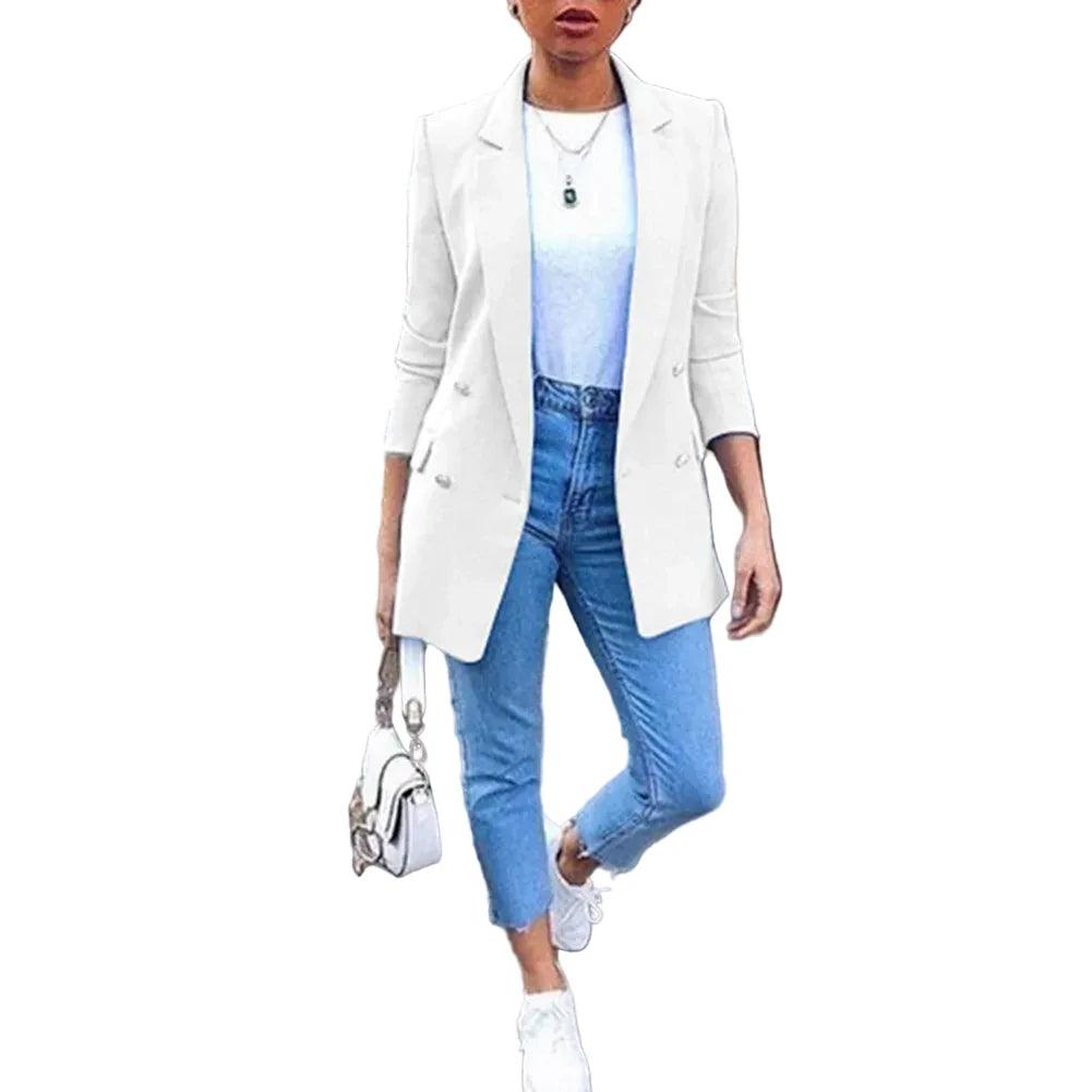 🍒Solid casual office suit jacket womens fashion wear vintage long sleeves coat spring/summer autumn lady Jackets blazers Jacket Lapel outerwears Work It With A Blue Collar Worker